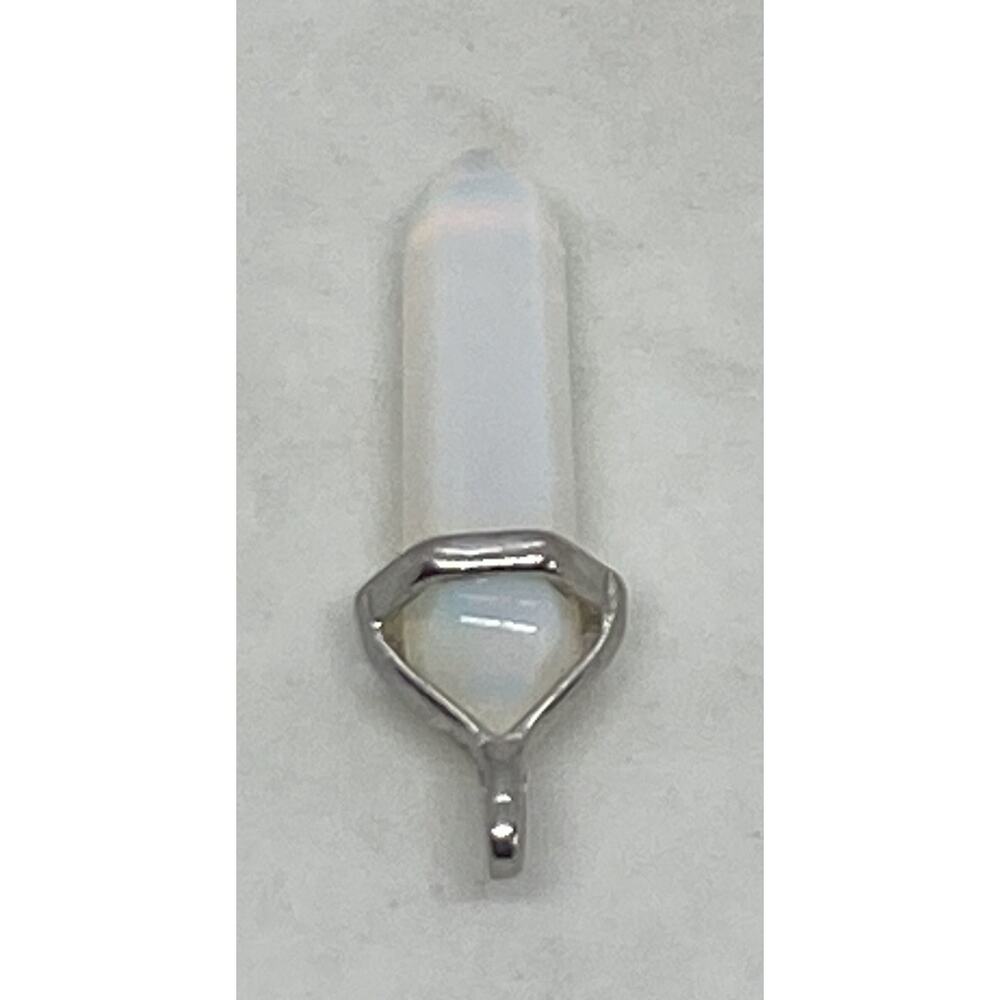 Crystal Quartz White Jade Pendant 1.75” Double Terminated Hexagonal Point Silver - Picture 7 of 13
